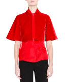 Bell-Sleeve Zip-Front Bolero, Red