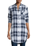 Bianca Plaid Long-Sleeve Tunic, White/Navy/Fog