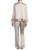 Silk Spread-Color Pajama Set, Beige