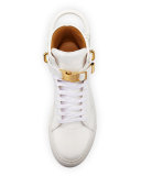 Men's 100mm Patent Leather High-Top Sneaker, White