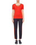 Short-Sleeve Mesh-Knit Top, Rust