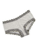 Lace-Trimmed Heather Jersey Boyshorts, Ivory Coal