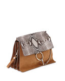 Faye Python Flap Shoulder Bag, Beige