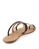 Sarie Leather Toe-Ring Flat Sandal, Black/Buff