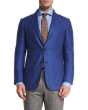Tonal Houndstooth Three-Button Sport Coat, Blue
