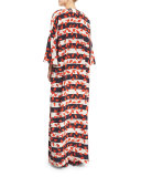 St. Croix Leaf-Print Striped Kimono Coat, Red/White/Blue