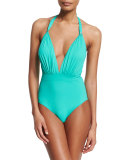 Phaedra Plunge-Neck Halter One-Piece Swimsuit