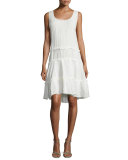 Sleeveless Ruffle-Skirt A-Line Dress, Chalk
