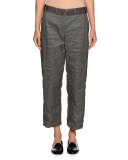 Belted Metallic Cropped Utility Pants, Gray