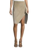 Asymmetric Suede Skirt, Stone