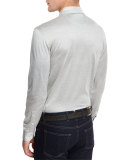 Long-Sleeve Button-Down Polo Shirt, Gray