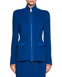 Ottoman Knit Flap-Pocket Zip Jacket, Electric Blue