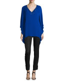 Crystal-Trim V-Neck Silk Caftan, Azzurine