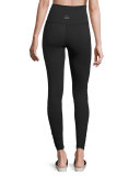 Shirred-Side High-Waist Performance Leggings, Black