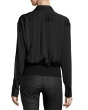 Long-Sleeve Stretch Silk Pullover Shirt, Black