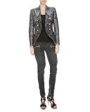 Double-Breasted Paisley Blazer, Black/Gray