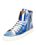 Hensel Fluorescent Leather High-Top Sneaker, Blue
