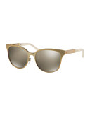 Wood-Temple Cat-Eye Sunglasses, Gold