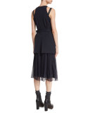 Cutaway-Gilet Monili-Trim Dress, Navy