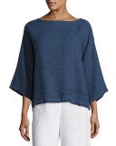 Rustic Frayed-Edge Top, Denim
