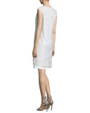 Striped Sheer-Overlay Dress, White/Stone