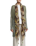 Printed Silk Scarf with Tassel 