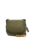 Python-Trim Leather Saddle Bag, Olive