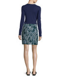 Long-Sleeve Contrast-Tipped Pullover, Marine/Deep Forest