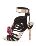 Yasmina Pompom Suede 100mm Sandal, Black