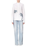 Palm Tree Embroidered Shirt, White