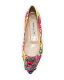 Hangisi Floral-Print Buckle Flat, Pink
