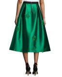 Embroidered Midi Ball Skirt, Emerald