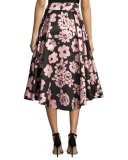 Jackie Floral-Print A-Line Midi Skirt, Light Pink