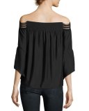 Priscilla Scalloped Lace Off-the-Shoulder Top, Black