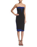 Strapless Bustier Two-Tone Dress, Black/Deep Blue