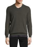 Cashmere Long-Sleeve V-Neck Sweater, Forage