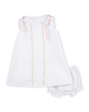 Sleeveless Embroidered Pique Dress, White, Size 3-18 Months