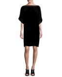 Velvet Boat-Neck Kimono Dress, Black