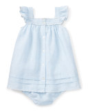 Sleeveless Heathered Linen Shift Dress w/ Bloomers, Blue, Size 9-24 Months