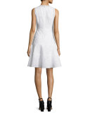Sleeveless Jacquard Fit-and-Flare Dress, Sea Salt