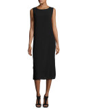 Accordion Silk Sleeveless Midi Dress, Black