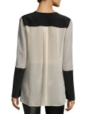 Joe Long-Sleeve Colorblock Silk Blouse, Parfait Combo