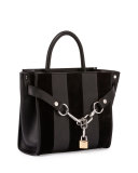Attica Striped Chain Satchel Bag, Black