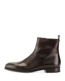 Leather Brogue Ankle Boot, Dark Brown 