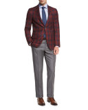 Tartan Plaid Super 140s Two-Button Sport Coat, Red/Navy