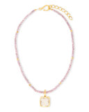 Beaded Pink Sapphire & Milky Quartz Pendant Necklace