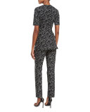Minnow Jacquard Peplum Top, Black/Ivory