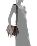 Leather Hunting Shoulder Bag, Dark Brown (Cacao/Nero)