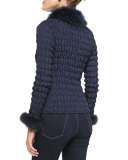 Reversible Rabbit Fur/Ruched Jacket, Black