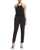 Halter Blouson Jersey Jumpsuit, Black